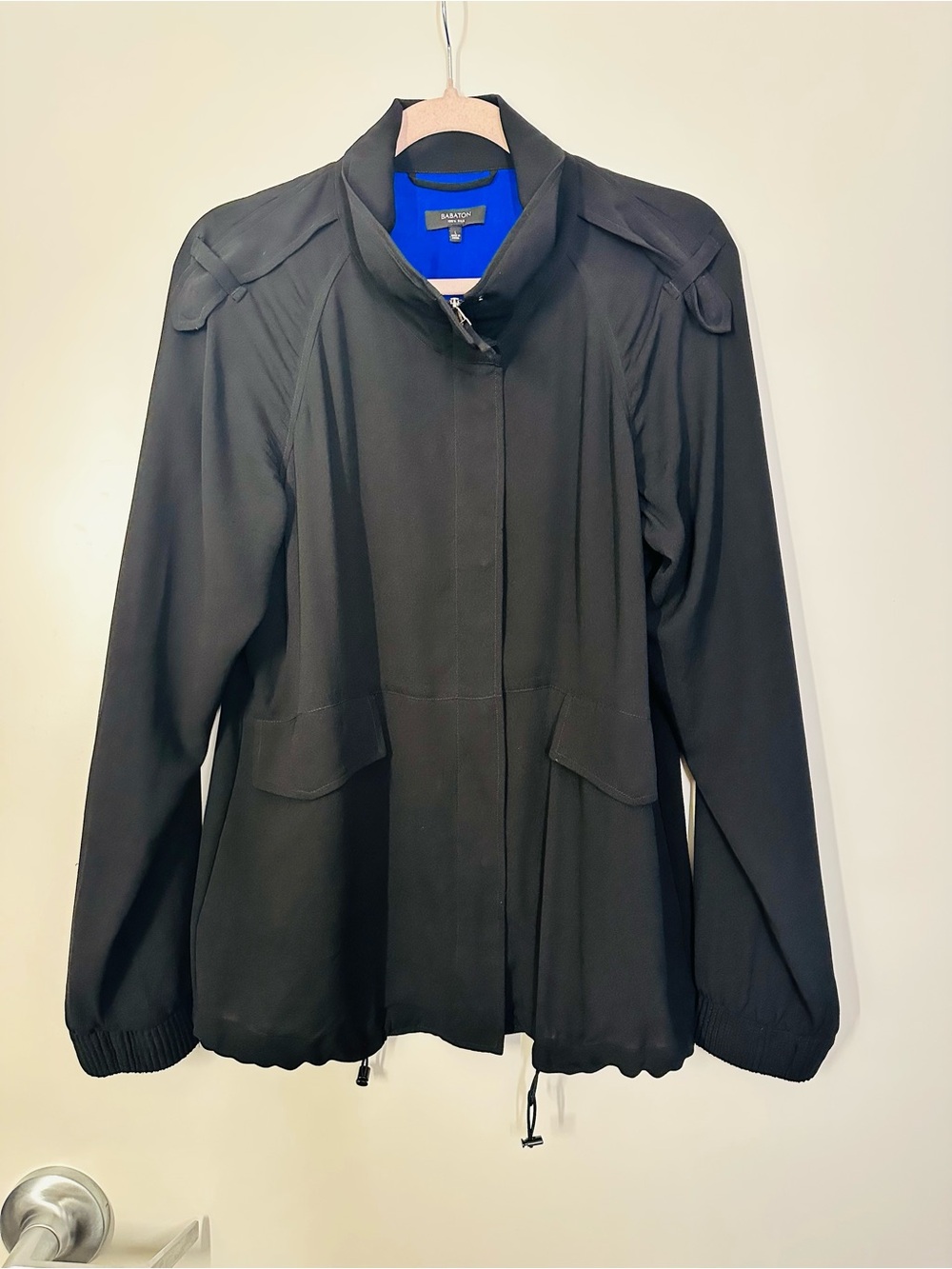 Aritzia Babaton Silk Black Jacket with Zip & Snap Front L - Picture 6 of 11